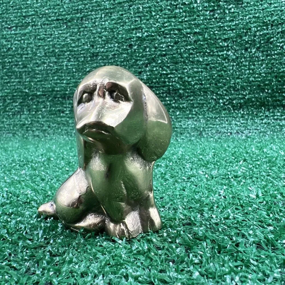 Vintage Brass Sitting Dog Figure Brass Statue Paperweight Or‎ Home/Office Decor